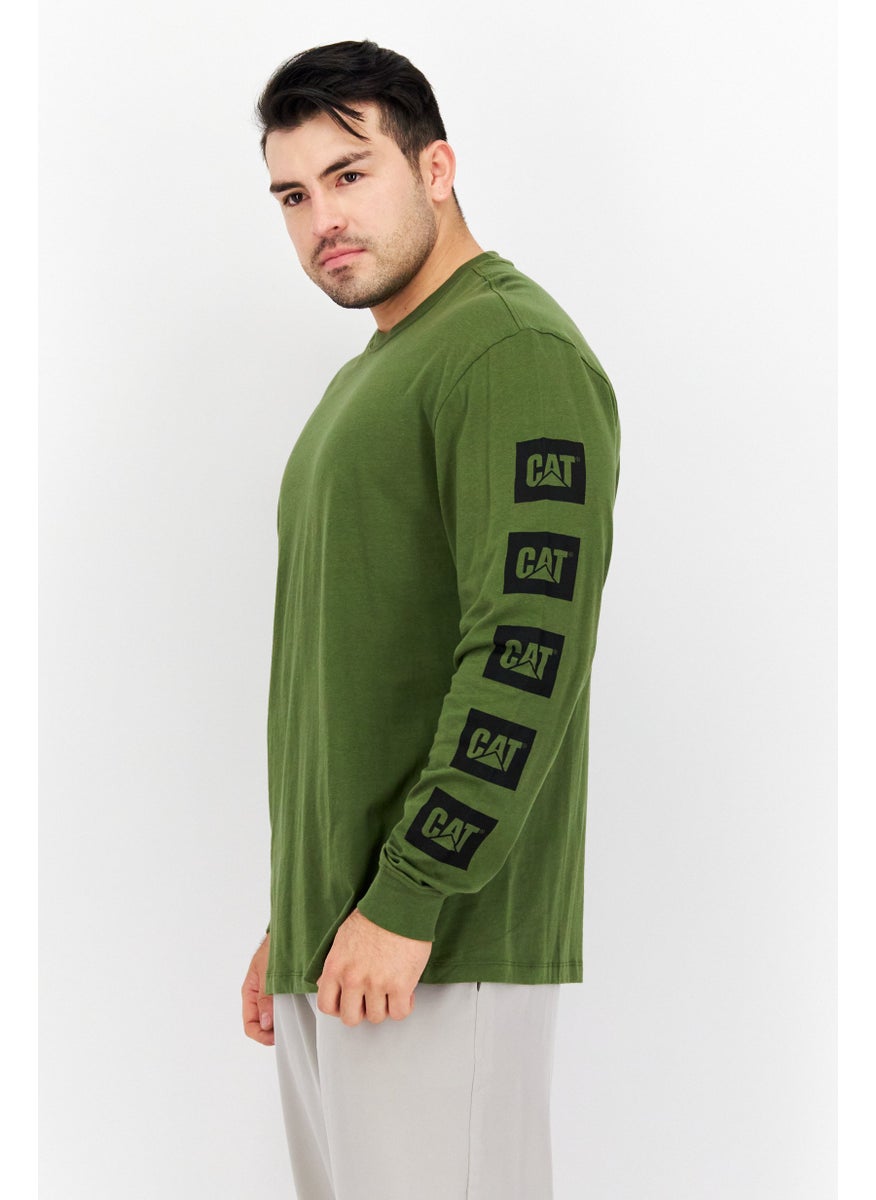 CAT - Men Crew Neck Long Sleeve Brand Logo T-Shirts, Dark Green - Image 1