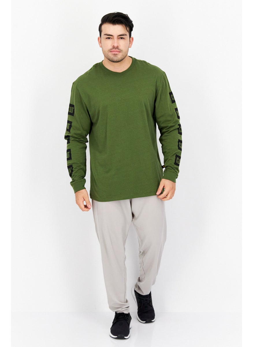 CAT - Men Crew Neck Long Sleeve Brand Logo T-Shirts, Dark Green - Image 1