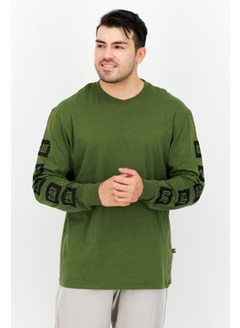 Men Crew Neck Long Sleeve Brand Logo T-Shirts, Dark Green