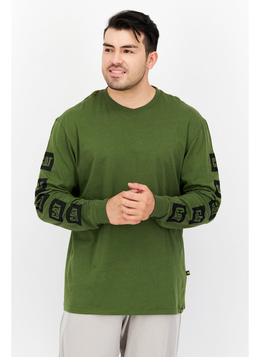 CAT - Men Crew Neck Long Sleeve Brand Logo T-Shirts, Dark Green - Image 1