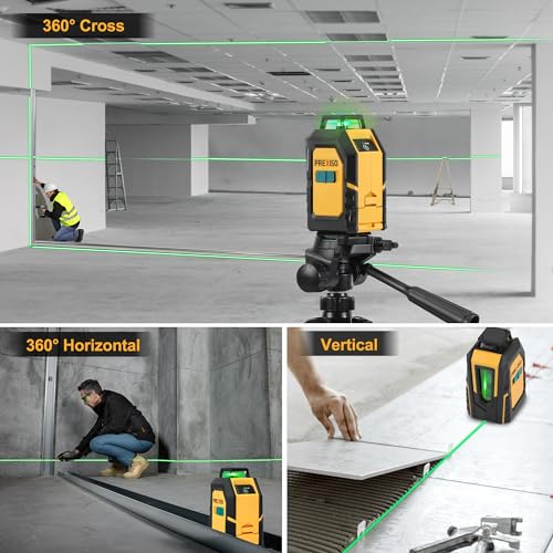 PREXISO 360 Laser Level with Tripod 100Ft Self Leveling Cross Line Laser Green Horizontal Line for Construction Floor Tile Renovation with Target Plate Green Glasses Carry Bag 4 AA Batteries - Image 3