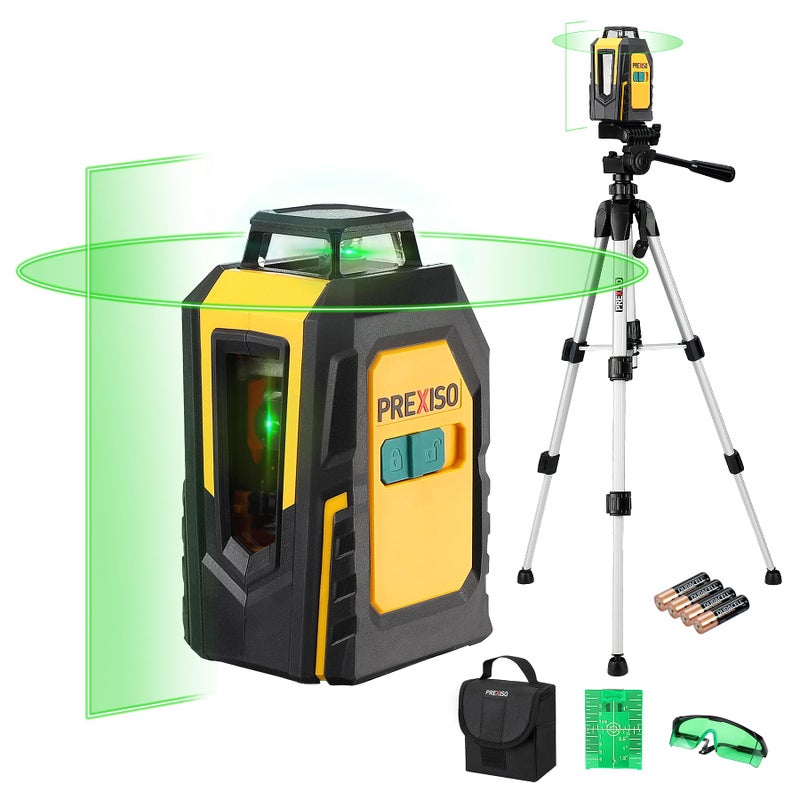 PREXISO 360 Laser Level with Tripod 100Ft Self Leveling Cross Line Laser Green Horizontal Line for Construction Floor Tile Renovation with Target Plate Green Glasses Carry Bag 4 AA Batteries - Image 2