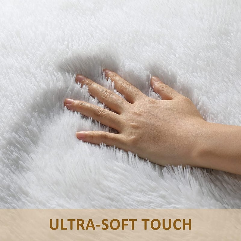 Rugs for Living Room Fluffy Area Rug Shaggy for Bedroom Soft Modern Luxury Fur Carpet for Kids Room Nursery Indoor Plush Furry Rug Comfy Home Decor Floor Mat (White, 80 x 150 cm) - Image 5