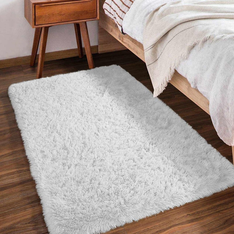 Rugs for Living Room Fluffy Area Rug Shaggy for Bedroom Soft Modern Luxury Fur Carpet for Kids Room Nursery Indoor Plush Furry Rug Comfy Home Decor Floor Mat (White, 80 x 150 cm) - Image 4