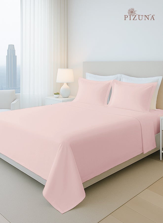Pizuna Pure Combed Cotton Bed Sheet Set Queen Size Light Pink, 400 Thread Count Cozy Luxury 100% Long Staple Cotton Sateen Weave Bedsheets Set (1 Flat Sheet, 1 Fitted Sheet, 2 Pillowcases) - Image 1