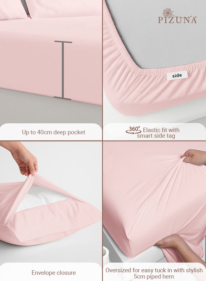 Pizuna Pure Combed Cotton Bed Sheet Set Queen Size Light Pink, 400 Thread Count Cozy Luxury 100% Long Staple Cotton Sateen Weave Bedsheets Set (1 Flat Sheet, 1 Fitted Sheet, 2 Pillowcases) - Image 4