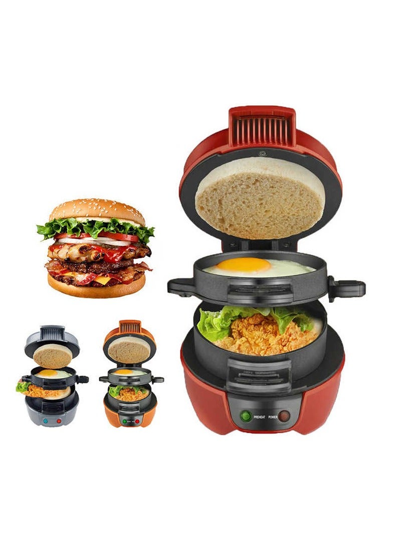 RAF Electrical Non-sticking Hamburger Making Machine, Mini Sandwich Burger Makers, Breakfast Sandwich Maker with Egg Cooker Ring, Easy Clean Non Stick Burger Sandwich Omelette Toaster Maker, 600W Portable - Image 1