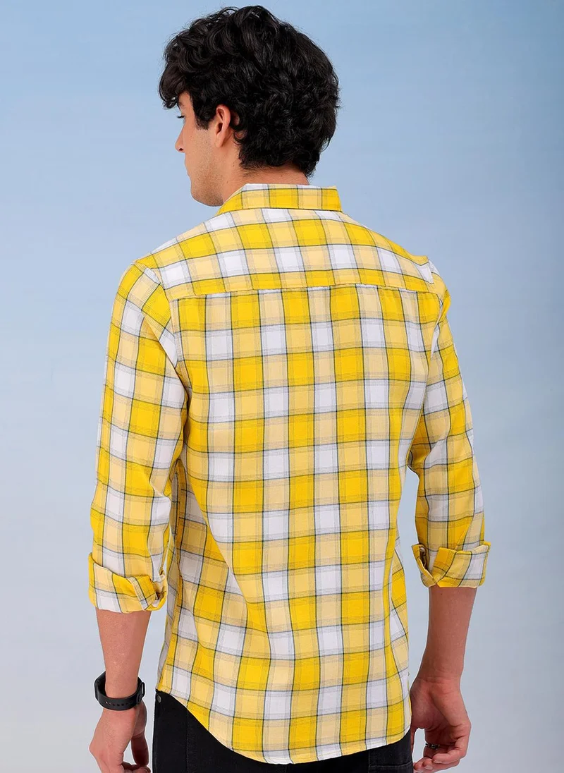 The Indian Garage Co Men Slim Fit Checkered Full Sleeves Cutaway Collar Casual Shirt