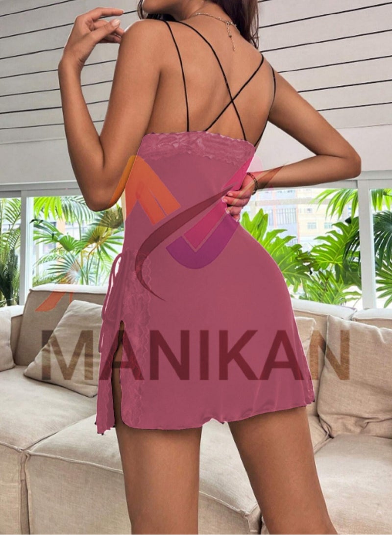 MANIKAN MANIKAN women's short lingerie set with short sleeves and an open chest decorated with a bow  - Image 2