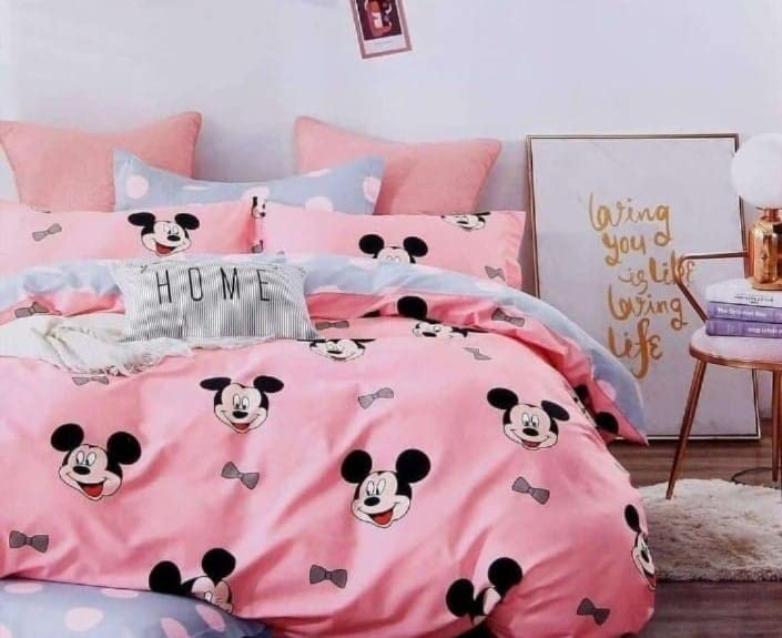 DECOR2ADMIRE DECOR2ADMIRE Kids Special Premium Glace Cotton 350 TC Queen Size Double Bedsheet with Two Pillow Covers Set Wild Adventures Animal Prints and Cartoon Characters 90 Inches x 100 Inches Pink  - Image 1