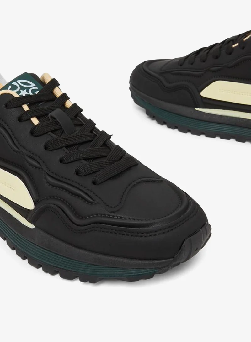 Styli  Black Contrast Panel Lace-Up Sneakers for Men | Best Price UAE