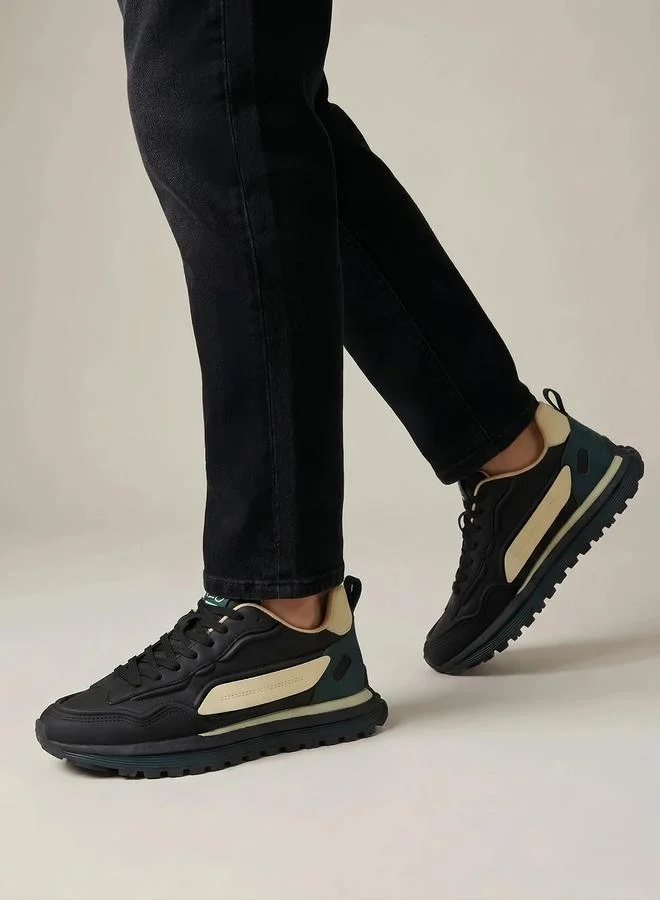 Styli  Black Contrast Panel Lace-Up Sneakers for Men | Best Price UAE