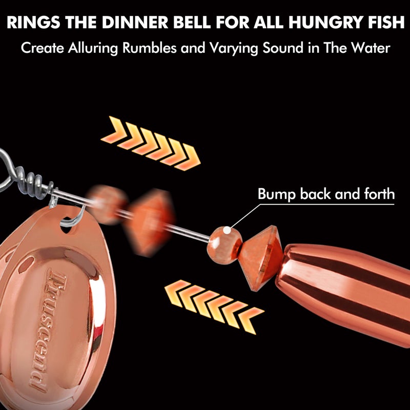 TRUSCEND طُعوم صيد دجاجة TRUSCEND المصنوعة بشكل جيد مع جسم وشفرة نحاسية لامعة، نظام شفرات مزدوجة لصيد الأسماك، طعوم كراپي للمياه العذبة، شفرات صيد طويلة 1/4 أونصة لصيد الباس والتروت والكراپي والوالاي. - Image 4