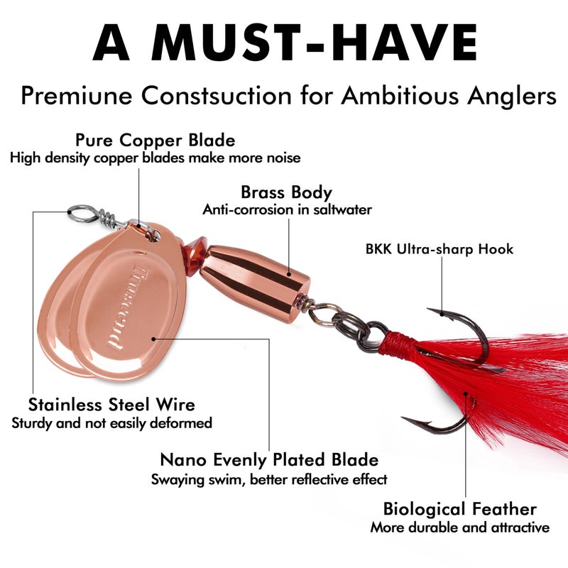 TRUSCEND طُعوم صيد دجاجة TRUSCEND المصنوعة بشكل جيد مع جسم وشفرة نحاسية لامعة، نظام شفرات مزدوجة لصيد الأسماك، طعوم كراپي للمياه العذبة، شفرات صيد طويلة 1/4 أونصة لصيد الباس والتروت والكراپي والوالاي. - Image 2