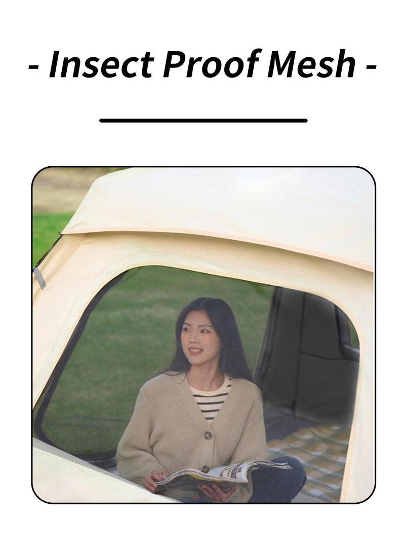 ليوكور خيمة تخييم 3-4 أشخاص، خيمة سفر رياضية خارجية، خيمة محمولة مقاومة للشمس والمطر مع حقيبة حمل للتجمعات العائلية والمشي لمسافات طويلة وتسلق الجبال، لون أبيض 210x210x140 سم - Image 3