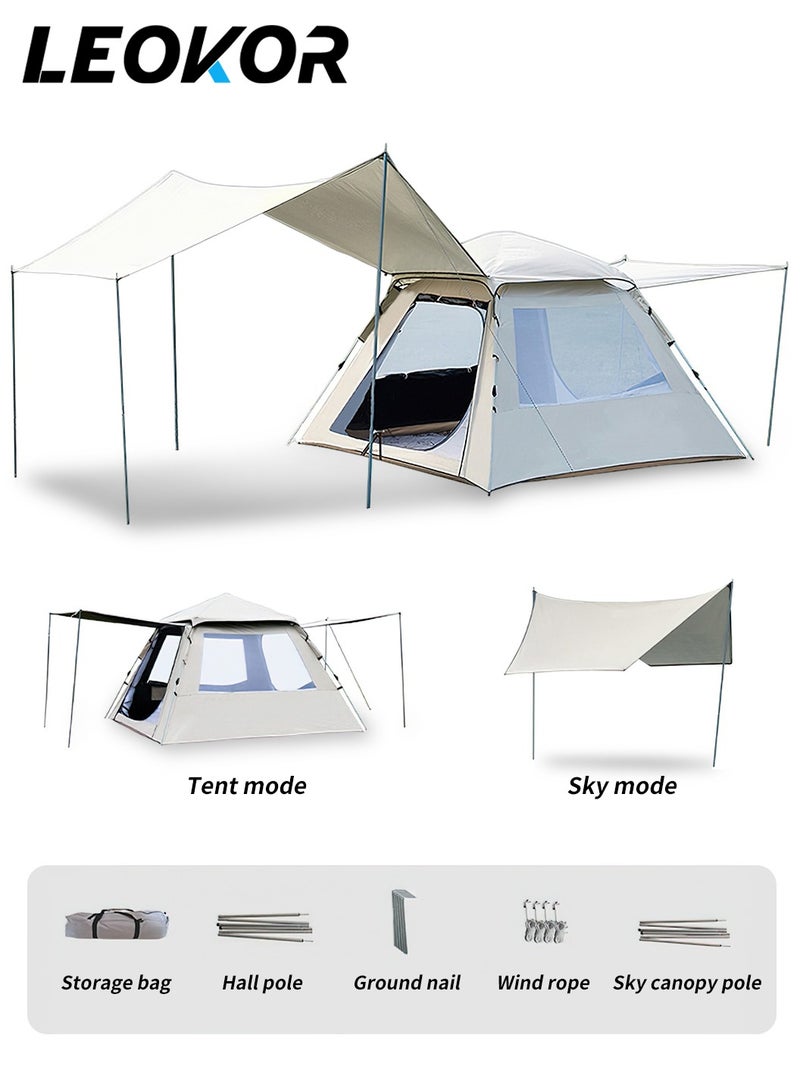 ليوكور خيمة تخييم 3-4 أشخاص، خيمة سفر رياضية خارجية، خيمة محمولة مقاومة للشمس والمطر مع حقيبة حمل للتجمعات العائلية والمشي لمسافات طويلة وتسلق الجبال، لون أبيض 210x210x140 سم - Image 2