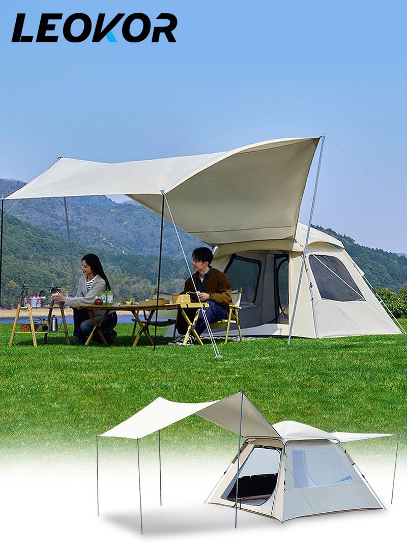 ليوكور خيمة تخييم 3-4 أشخاص، خيمة سفر رياضية خارجية، خيمة محمولة مقاومة للشمس والمطر مع حقيبة حمل للتجمعات العائلية والمشي لمسافات طويلة وتسلق الجبال، لون أبيض 210x210x140 سم - Image 1