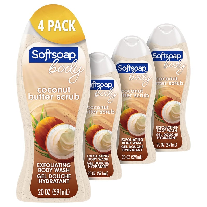 Softsoap Body Wash Coconut Butter Scrub  Exfoliating Body Wash 20 Ounce 4 Pack