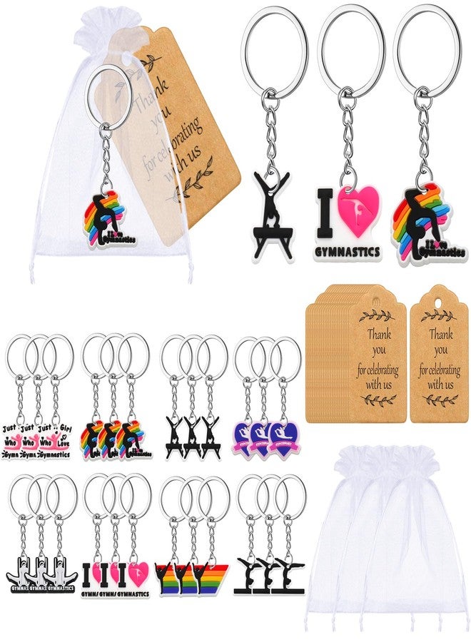 Quelay 24 Pcs Gymnastics Party Favors Gymnastics Keychains Gymnast Gifts Gymnast Theme Birthday Party Supplies with Organza Bag and Thank You Kraft Tag for Backpack Handbag Decoration - Image 1
