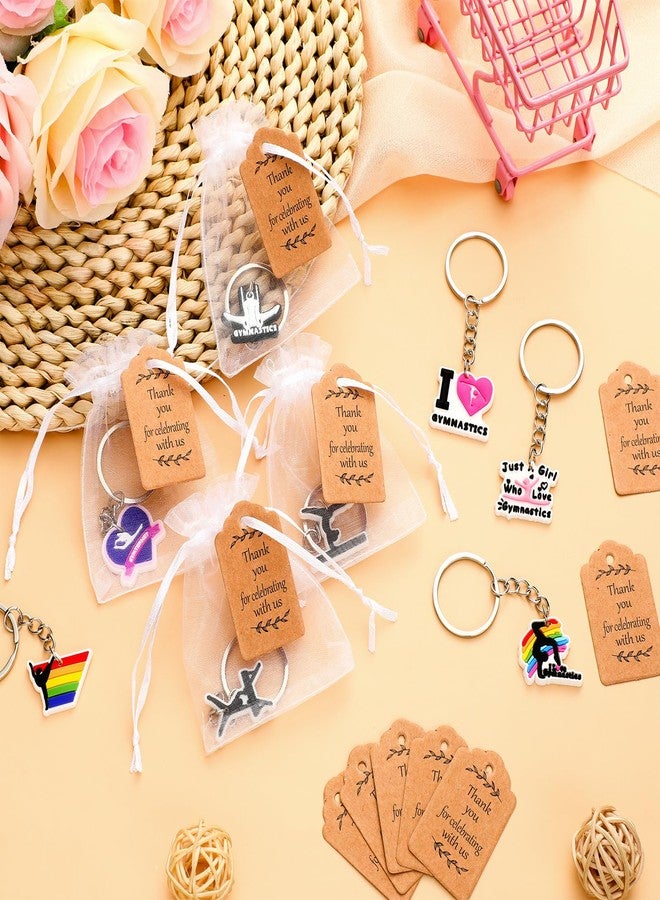 Quelay 24 Pcs Gymnastics Party Favors Gymnastics Keychains Gymnast Gifts Gymnast Theme Birthday Party Supplies with Organza Bag and Thank You Kraft Tag for Backpack Handbag Decoration - Image 3