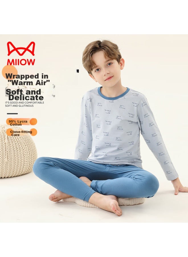 MIIOW Children's Thermal Underwear For Boys And Girls Autumn Top And Pants, Baby Boy And Girl Autumn Winter Pajamas, Cotton And Wool Set - Image 1