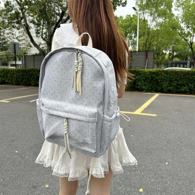 Bluejw Starlight fog gray low saturation polka dot star backpack student party daily street light commute large capacity schoolbag - Image 4