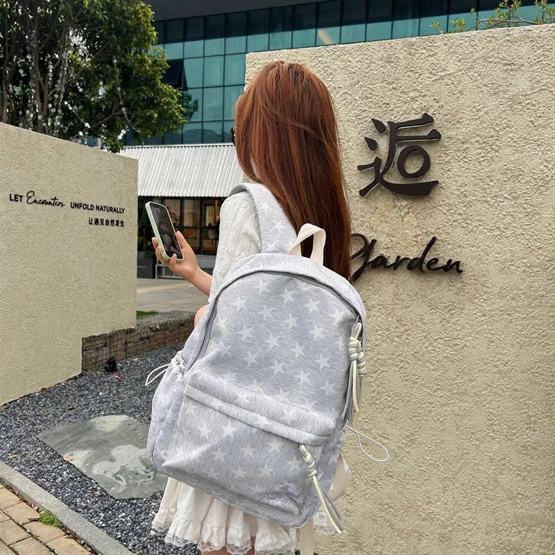 Bluejw Starlight fog gray low saturation polka dot star backpack student party daily street light commute large capacity schoolbag - Image 3
