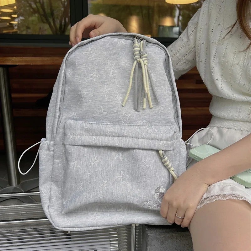 Bluejw Starlight fog gray low saturation polka dot star backpack student party daily street light commute large capacity schoolbag - Image 2