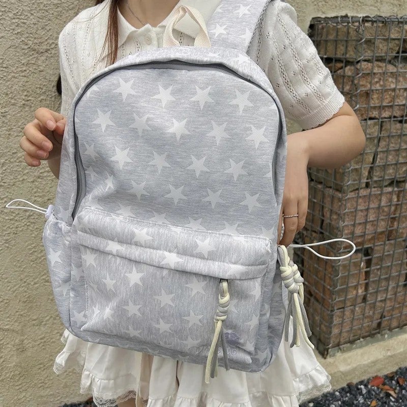 Bluejw Starlight fog gray low saturation polka dot star backpack student party daily street light commute large capacity schoolbag - Image 5