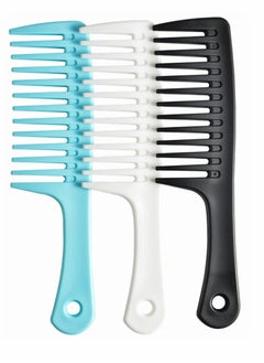 Wide Tooth Comb and Large Hair Detangling Durable Brush for Best Styling Professional Care Suitable Curly Long Wet in all Types (Black+White+Blue)