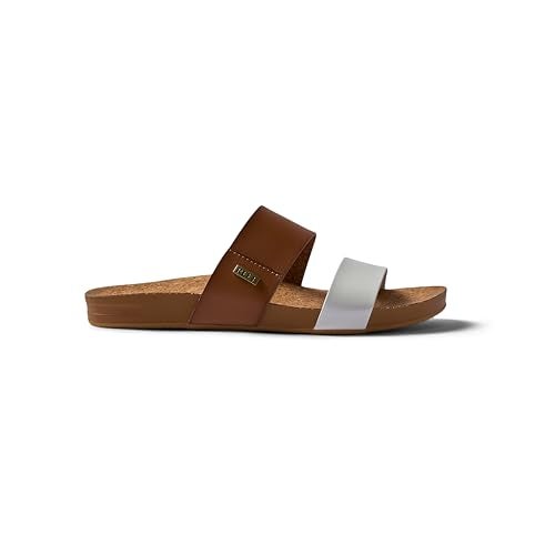 REEF Cushion Vista Womens Fashion Slide Sandal, Vegan Leather Strap, Ultra Soft Cushion Footbed, White Duo, 5 - Image 4