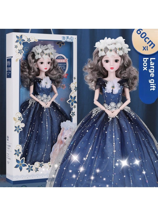 Childlike Innocence Barbie Doll Gift Box Set Large Size 60cm Girl Doll Simulation Princess Children's Gift Toy-Color:6653 (Stereo Eye) No. 3-Height:Ordinary Version + Blink + Headdress + Necklace + Panoramic Gift Box - Image 1
