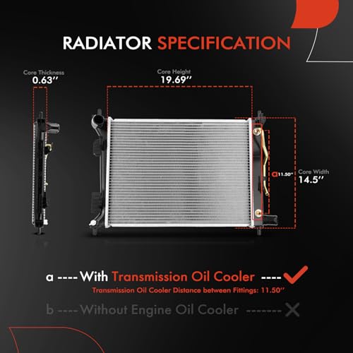A-Premium Engine Coolant Radiator Assembly with Transmission Oil Cooler Compatible with Hyundai Accent & Kia Rio, 2012-2017, L4 1.6L, Automatic Transmission - Image 2