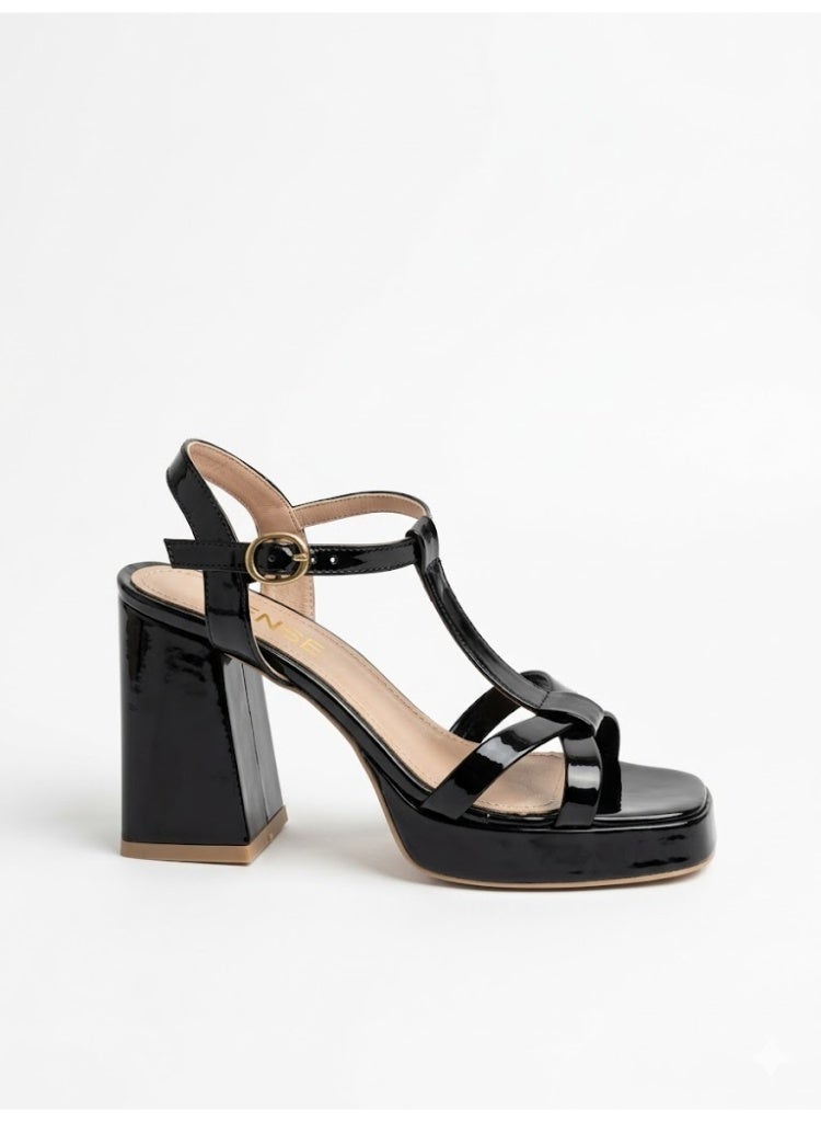 لايف ستيلاش  صندل كعب عالي من الجلد اللامع H-16 - أسود - Image 2