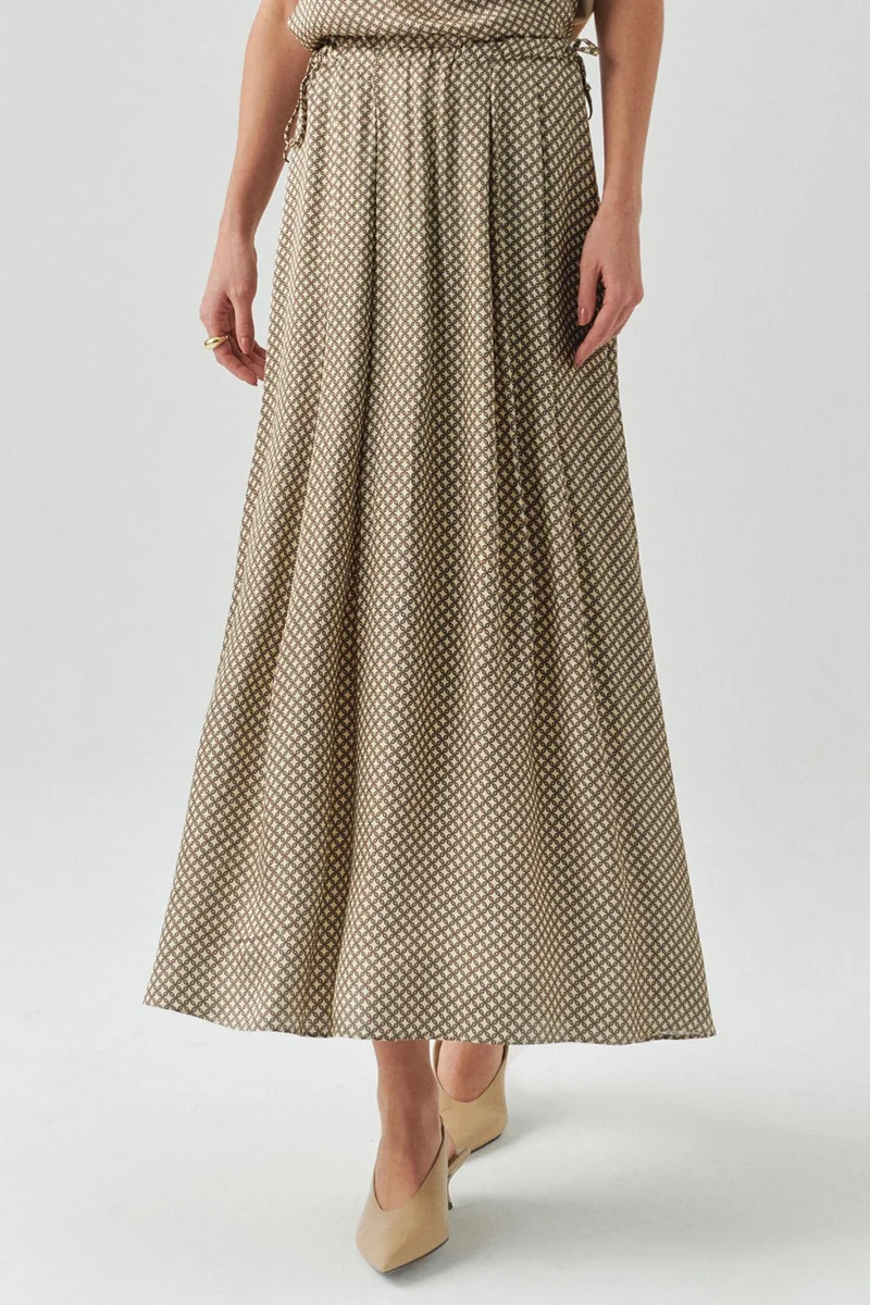 EXQUISE Lace-up, Elastic Waist, Patterned, Regular Midi, Multicolored Skirt