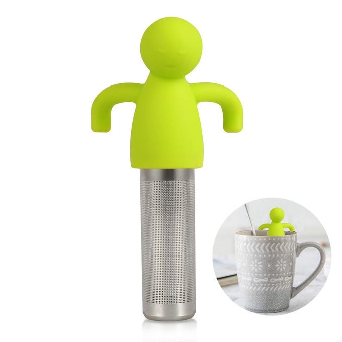 TEA INFUSER FOR LOOSE TEA EXTRA FINE MESH TEA STEEPER WITH CUTE DESIGN TEA STRAINER BALL WITH SILICONE HANDLE FOR TEA CUP MUG STAINLESS STEEL GREEN