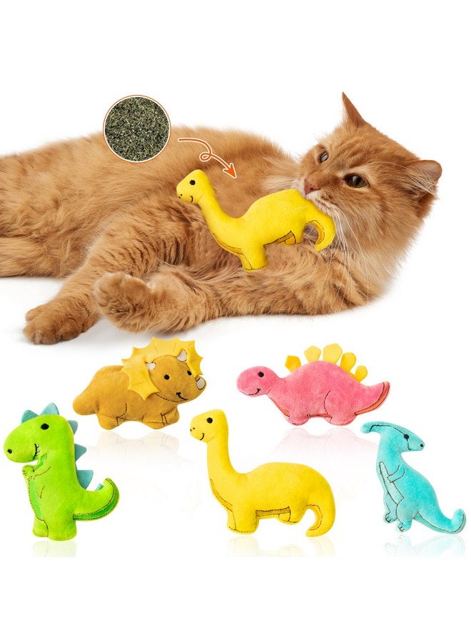 MALLMALL6 5Pcs Dinosaur Catnip Toys for Cat, Indoor Cat Chew Bite Bunny Kick Plush Catmint Pet Toys Supplies for Cat Lover Gifts, Interactive Cat Toy with Cute Expression for Pet Presents - Image 1