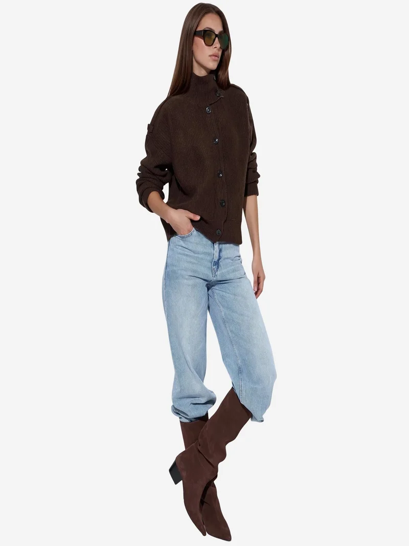 فيورنا VIORNA Ribbed Half-Turtleneck Button Cardigan