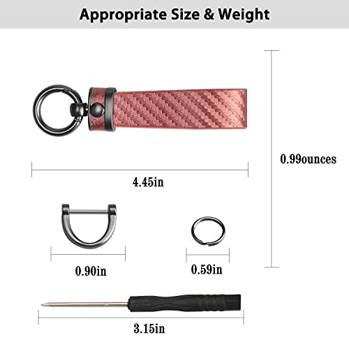 QBUC Carbon Fiber Style Car Key Chain Microfiber Leather Key Fob Keychains for Men Women with 360-degree Rotatable Swivel, Anti-Lost D-Ring, 2 Keyrings (Pink) - Image 4