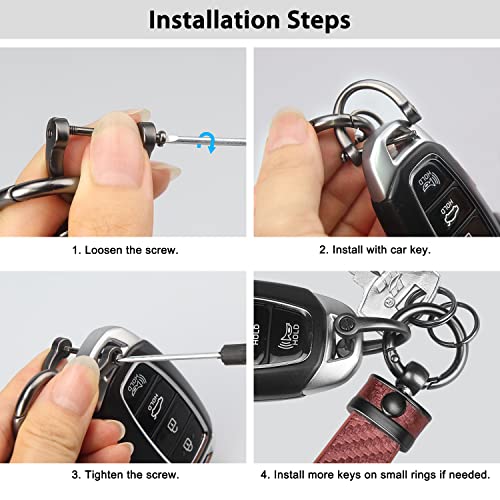 QBUC Carbon Fiber Style Car Key Chain Microfiber Leather Key Fob Keychains for Men Women with 360-degree Rotatable Swivel, Anti-Lost D-Ring, 2 Keyrings (Pink) - Image 5
