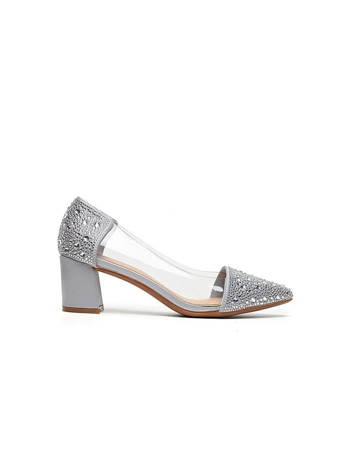 Cuple Embellished heeled pump with clear side panel