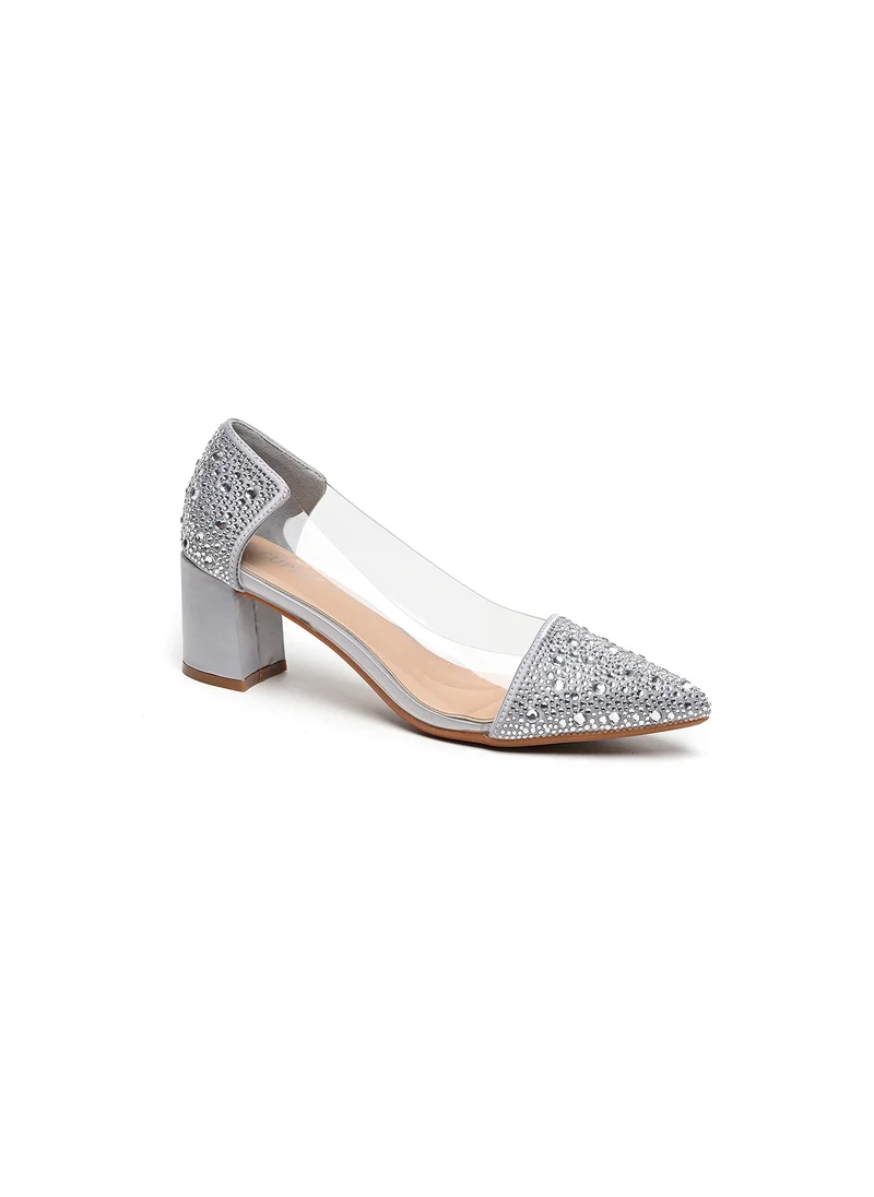 كيوبل Embellished heeled pump with clear side panel