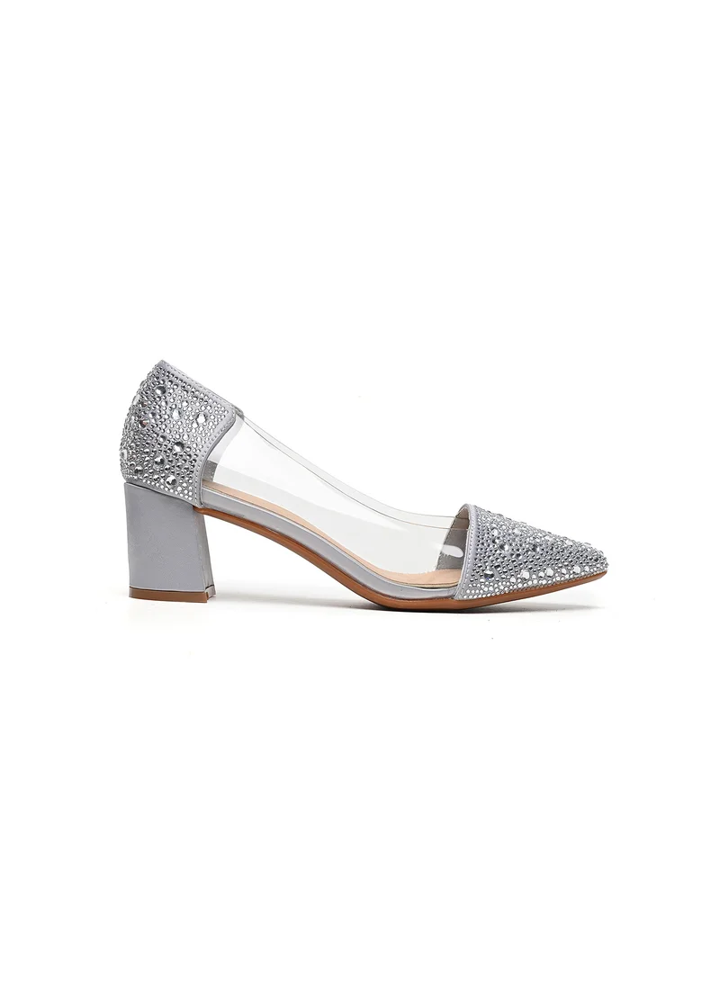 كيوبل Embellished heeled pump with clear side panel