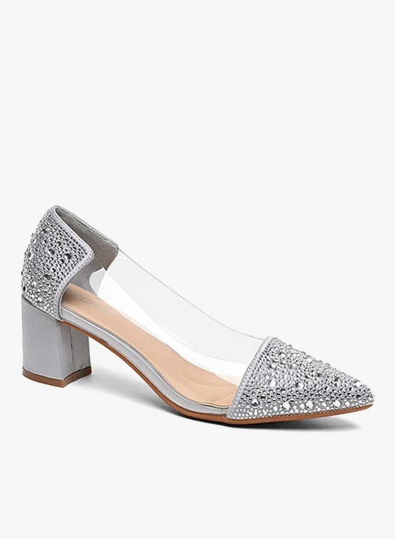 Cuple Embellished heeled pump with clear side panel
