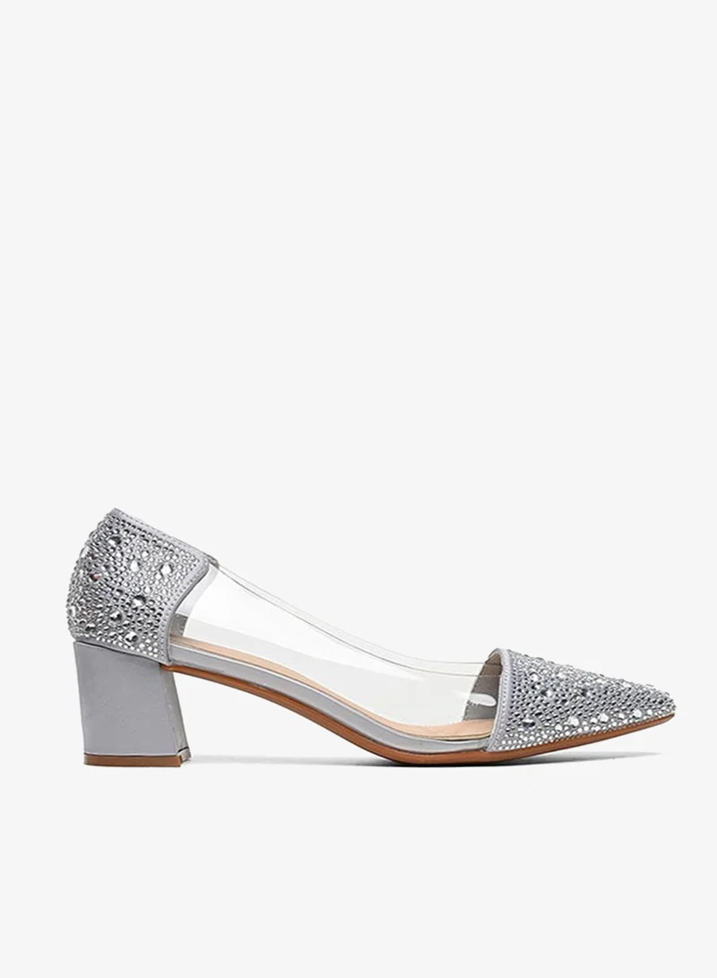 Cuple Embellished heeled pump with clear side panel