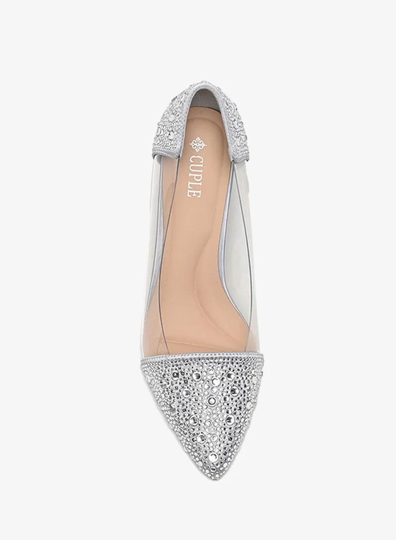 Cuple  Embellished heeled pump with clear side panel for Women | Best Price UAE