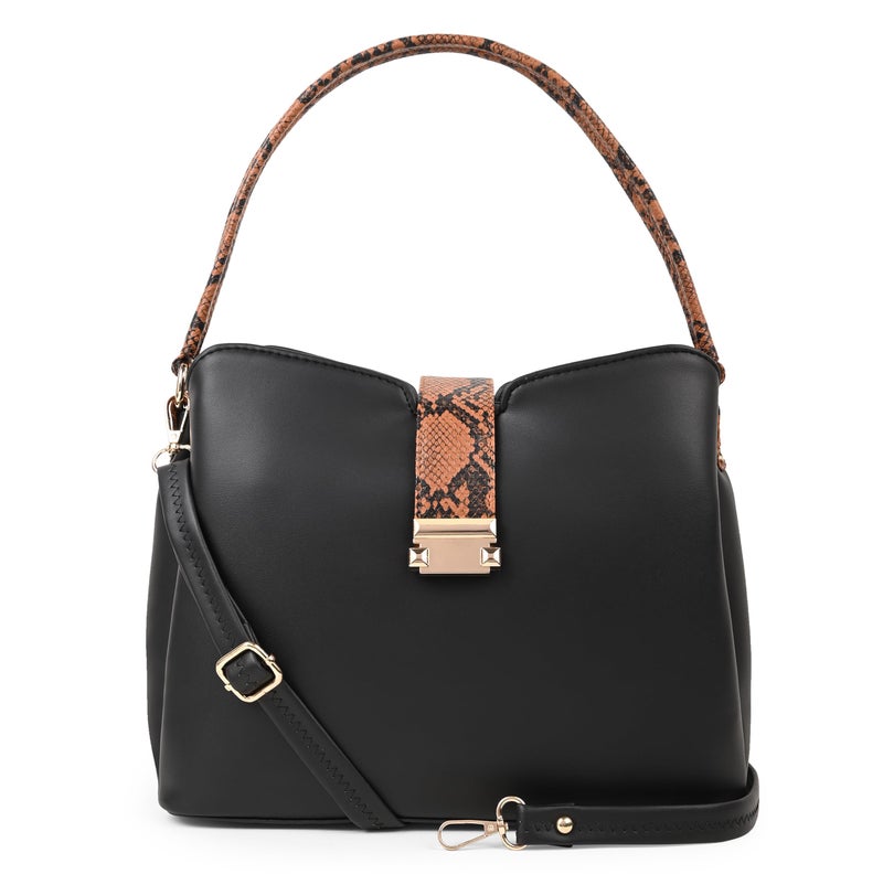 ADISA shoulder bag for women and girls handbag with snake print sling belt (AD4086-BLA) - Image 1