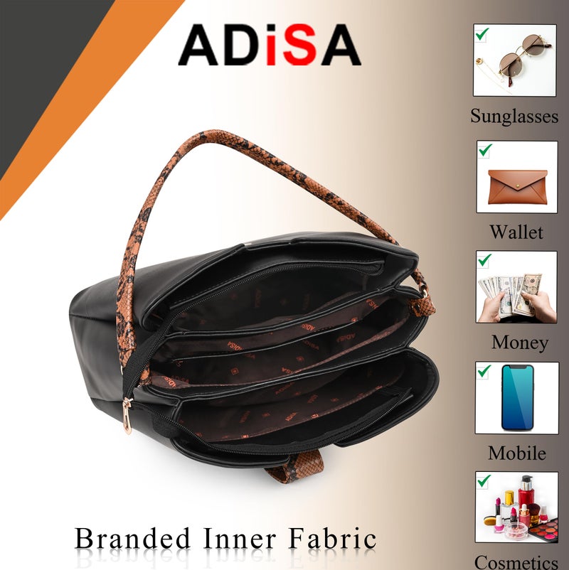 ADISA shoulder bag for women and girls handbag with snake print sling belt (AD4086-BLA) - Image 4