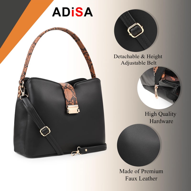 ADISA shoulder bag for women and girls handbag with snake print sling belt (AD4086-BLA) - Image 3