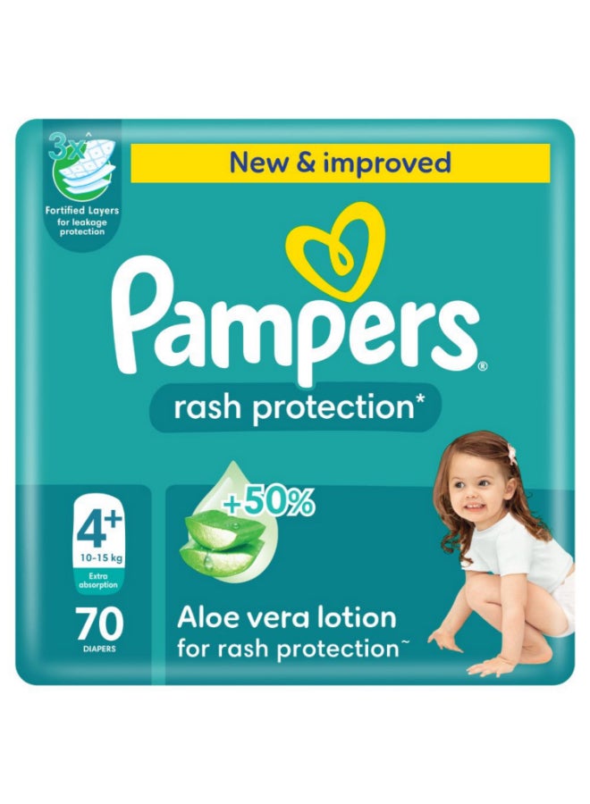 بامبرز حفاضات بيبي دراي، مقاس 4+، من وزن 10-15 كجم، عدد 74 حفاضة - مجموعة كبيرة، وبلمسةٍ من لوشن الألوفيرا، لحمايةٍ من جميع الأطراف - Image 1